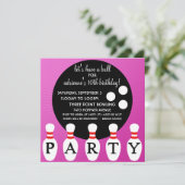 Invitation Fête d'anniversaire lilas de bowling de partie de (Debout devant)