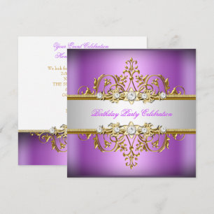 Invitation Fête d'anniversaire Lilas Violet Or Blanc Argent
