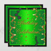 Invitation Fête d'anniversaire Lime Green Gold Black (Devant / Derrière)