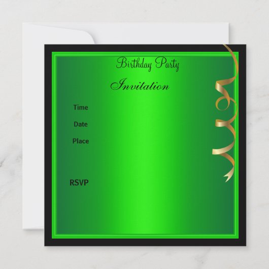 Invitation Fête d'anniversaire Lime Green Gold Black (Dos)