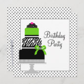 Invitation Fête d'anniversaire Lime Green Zebra Cake Cupcake (Devant / Derrière)