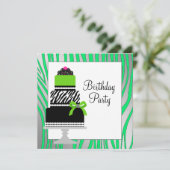 Invitation Fête d'anniversaire Lime Green Zebra Cake Cupcake (Debout devant)