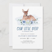 Invitation Fête d'anniversaire Little Deer Blue Floral Invit (Devant)