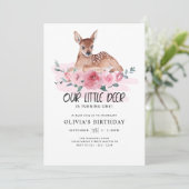Invitation Fête d'anniversaire Little Deer rose Floral (Debout devant)