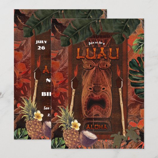 Invitation Fête d'anniversaire Luau Aloha Tiki Vintage (Devant / Derrière)