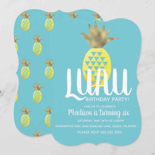 Invitation Fête d'anniversaire Luau Ananas Tout Âge (Devant / Derrière)