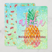 Invitation fête d'anniversaire luau aquarelle ananas (Devant / Derrière)