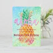 Invitation fête d'anniversaire luau aquarelle ananas (Debout devant)