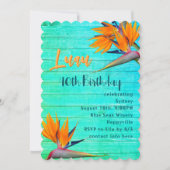 Invitation Fête d'anniversaire Luau Blue Wood Fleurs tropical (Devant)