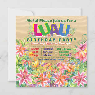 Invitation Fête d'anniversaire Luau de plage tropicale