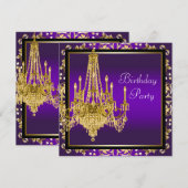Invitation Fête d'anniversaire lustre doré violet (Devant / Derrière)
