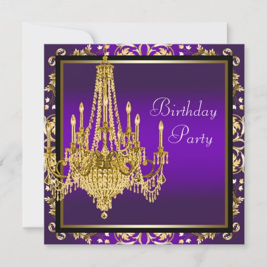 Invitation Fête d'anniversaire lustre doré violet (Devant)