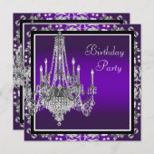 Invitation Fête d'anniversaire lustre en pourpre damassé (Devant / Derrière)