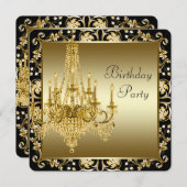 Invitation Fête d'anniversaire lustre noir et or (Devant / Derrière)