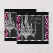Invitation Fête d'anniversaire lustre rose léopard (Devant / Derrière)