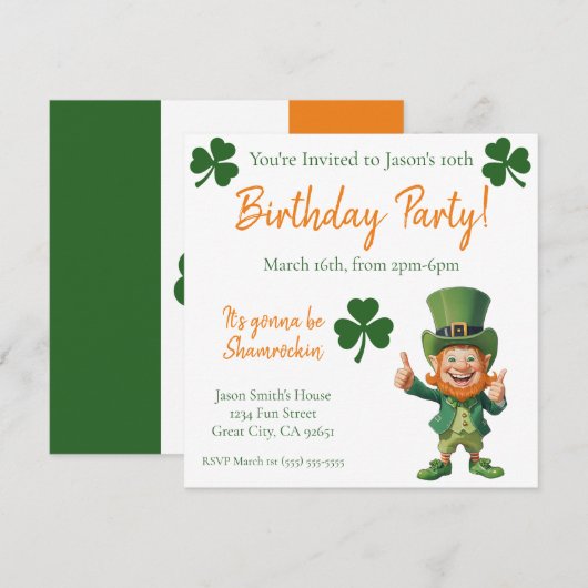 Invitation Fête d'anniversaire-Lutins (Devant / Derrière)