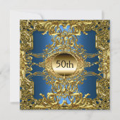 Invitation Fête d'anniversaire Luxe 50 ans Or Bleu Or Bleu (Devant)