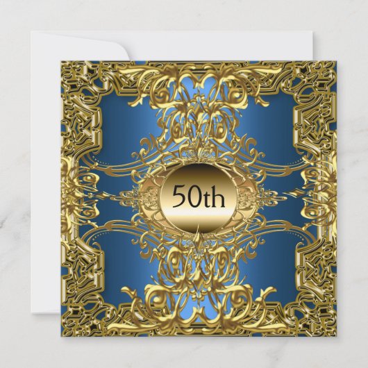 Invitation Fête d'anniversaire Luxe 50 ans Or Bleu Or Bleu (Devant)