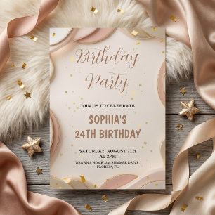 Invitation Fête d'anniversaire Luxueuse Abstraite Beige et Or