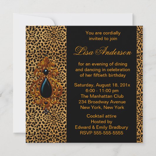 Invitation Fête d'anniversaire Luxueuse Léopard (Devant)