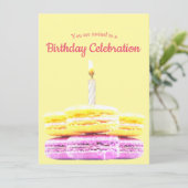 Invitation Fête d'anniversaire Macaron Cookie sur mesure (Debout devant)