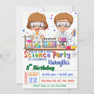 Invitation Fête d'anniversaire Mad Science `Invitation pour l