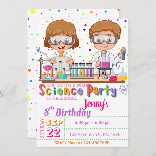 Invitation Fête d'anniversaire Mad Science `Invitation pour l (Devant / Derrière)