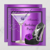 Invitation Fête d'anniversaire Magenta Purple Chaussures noir (Devant / Derrière)