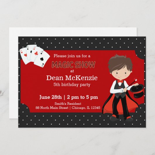 Invitation Fête d'anniversaire Magic Show (Devant / Derrière)