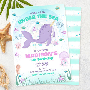 Invitation Fête d'anniversaire magique de la Licorne de mer s