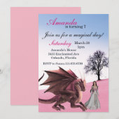 Invitation Fête d'anniversaire magique de la princesse au dra (Devant / Derrière)