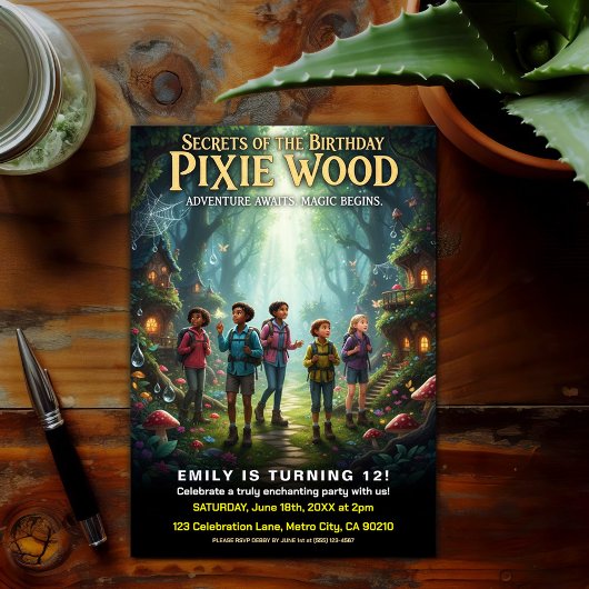 Invitation Fête d'anniversaire magique de Pixie Wood