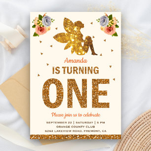 Invitation Fête d'anniversaire Magique Fée Paillettes Or Faux