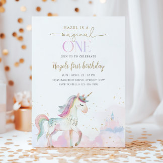 Invitation Fête d'anniversaire Magique Licorne 1 an