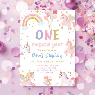 Invitation Fête d'anniversaire Magique Licorne 1 an 
