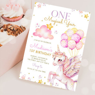 Invitation Fête d'anniversaire Magique Licorne 1 an 