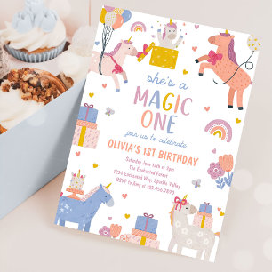 Invitation Fête d'anniversaire Magique Licorne 1 an