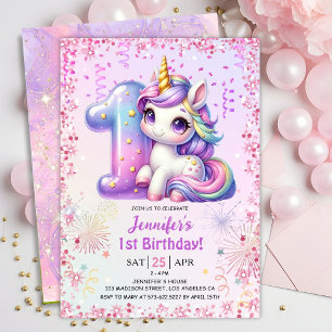 Invitation Fête d'anniversaire Magique Licorne 1ère année
