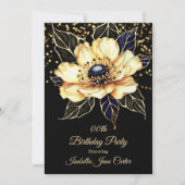Invitation Fête d'anniversaire magnifique Floral beige or noi (Devant)