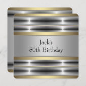 Invitation Fête d'anniversaire Mans Argent et Or (Devant / Derrière)