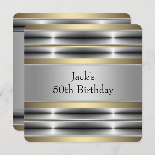 Invitation Fête d'anniversaire Mans Argent et Or (Devant / Derrière)