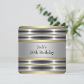 Invitation Fête d'anniversaire Mans Argent et Or (Debout devant)