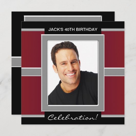 Invitation Fête d'anniversaire Mans Red et Black (Devant / Derrière)