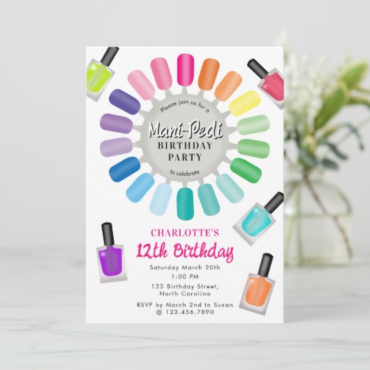Invitation Fête d'anniversaire Manucure Pédicure Ongles Fille (Debout devant)
