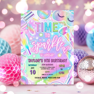 Invitation Fête d'anniversaire maquillage éclairant Rainbow S