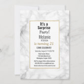 Invitation Fête d'anniversaire marbre noir blanc or paillette (Devant)