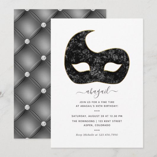 Invitation Fête d'anniversaire Mardi Gras (Devant / Derrière)