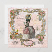 Invitation Fête d'anniversaire Marie Antoinette Poodle (Devant / Derrière)