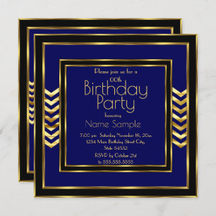 Invitation Fête d'anniversaire Marine Bleu Noir Or Art Déco