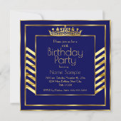 Invitation Fête d'anniversaire Marine Bleu Or Couronne Art Dé (Devant)